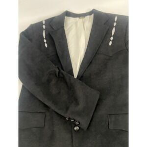 Pagano West Rockabilly Black Suede Western Silver Lined Suit Coat Size 44R